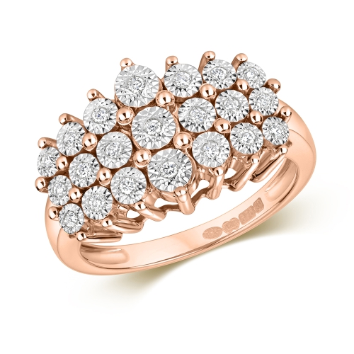 3 Prong Round Rose Gold Row illusion Engagement Rings