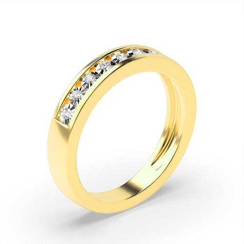 Channel Setting Round Yellow Gold Illusion set Engagement Rings
