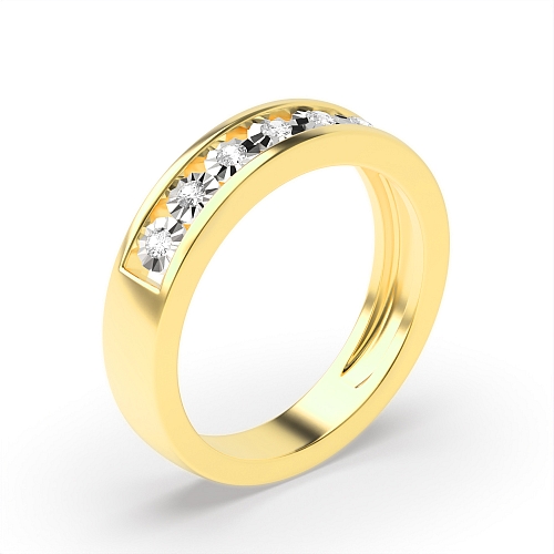 Channel Setting Round Yellow Gold Illusion set Engagement Rings