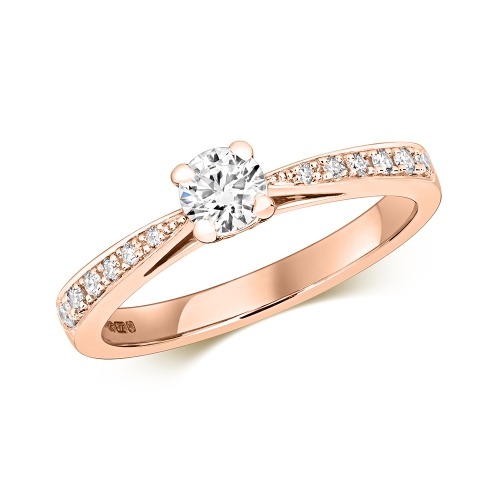 4 Prong Round Rose Gold Tappered shank Engagement Rings