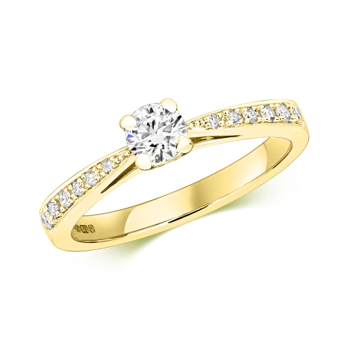 4 Prong Round Yellow Gold Tappered shank Engagement Rings