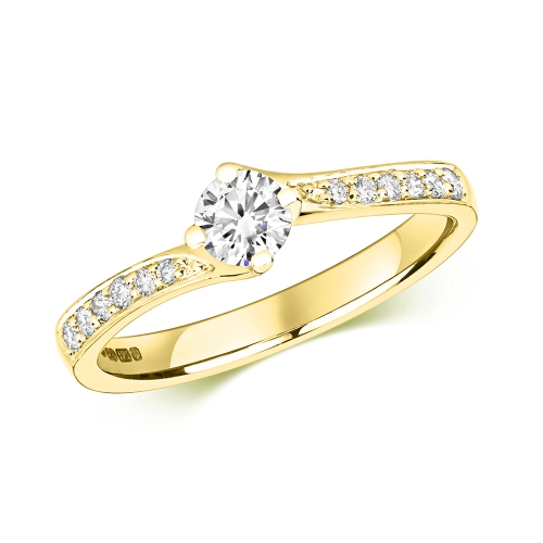 4 Prong Round Yellow Gold Shoulder solitare Engagement Rings