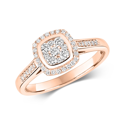 Pave Setting Round Rose Gold Shimmer Engagement Rings