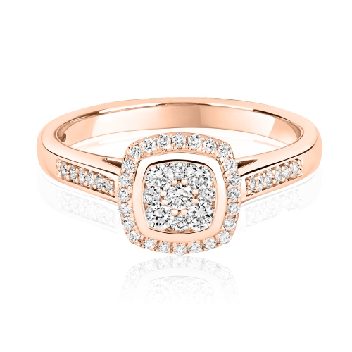 Pave Setting Round Rose Gold Shimmer Engagement Rings