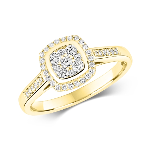 Pave Setting Round Yellow Gold Shimmer Engagement Rings