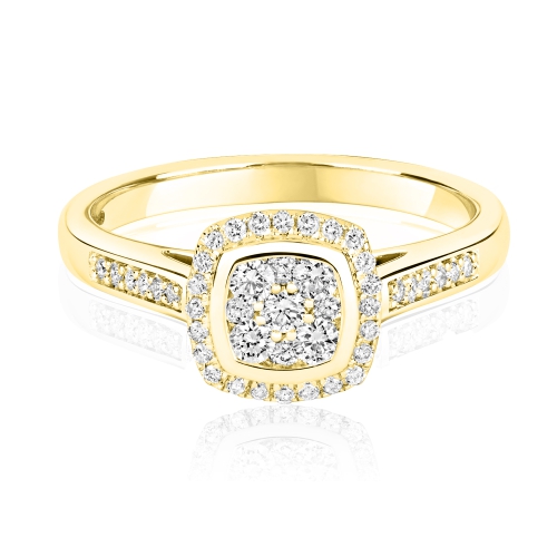 Pave Setting Round Yellow Gold Shimmer Engagement Rings