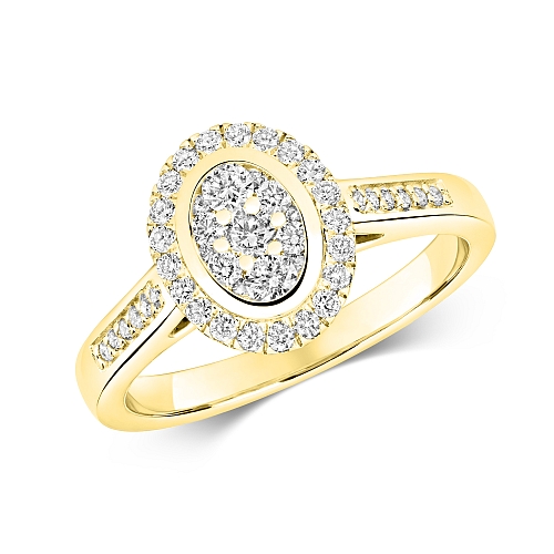 Pave Setting Round Yellow Gold Unique halo Engagement Rings