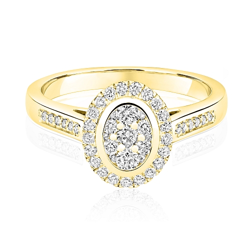 Pave Setting Round Yellow Gold Unique halo Engagement Rings