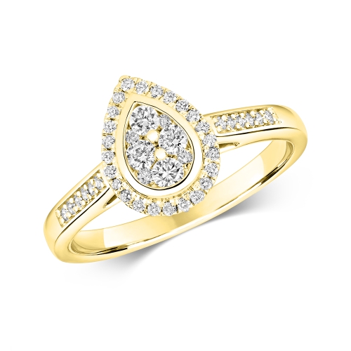 Pave Setting Round Yellow Gold Tide Engagement Rings