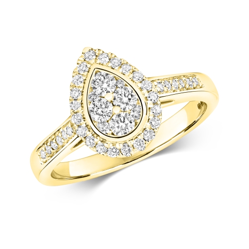 Pave Setting Round Yellow Gold Glintveil Engagement Rings