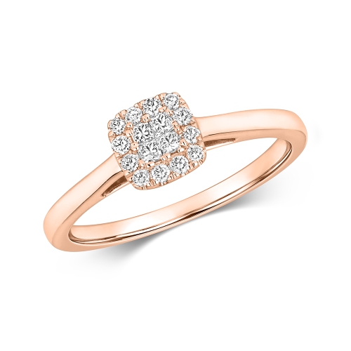 Pave Setting Princess Rose Gold Vow Engagement Rings