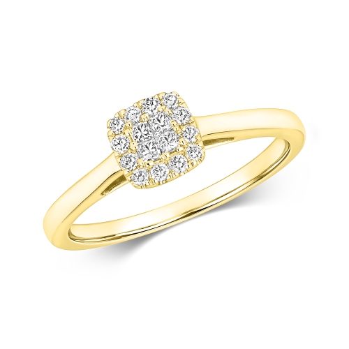 Pave Setting Princess Yellow Gold Vow Engagement Rings