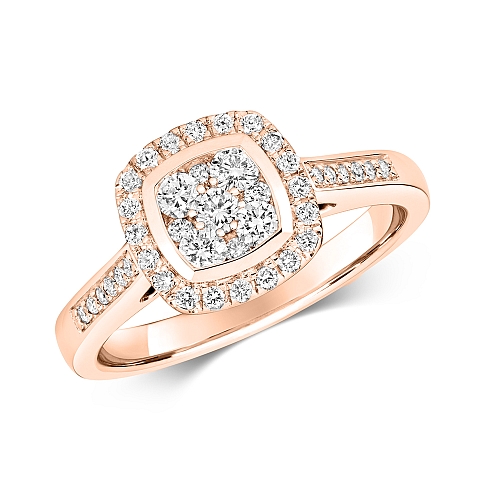 Pave Setting Round Rose Gold Shaped cushion halo Engagement Rings