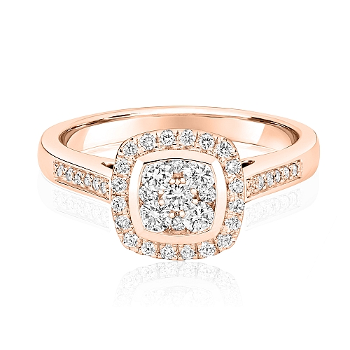 Pave Setting Round Rose Gold Shaped cushion halo Engagement Rings