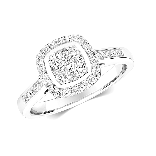 Pave Setting Round Shaped cushion halo Moissanite Engagement Rings