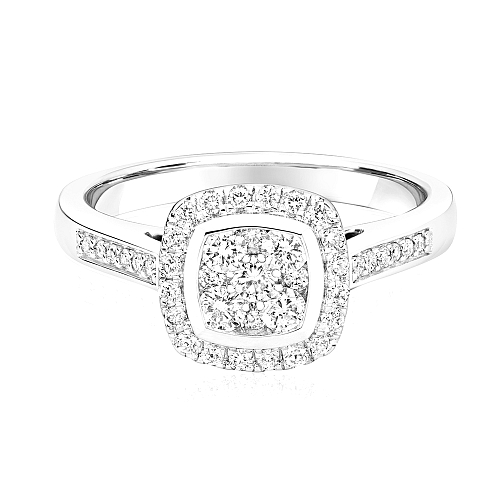 Pave Setting Round Shaped cushion halo Moissanite Engagement Rings