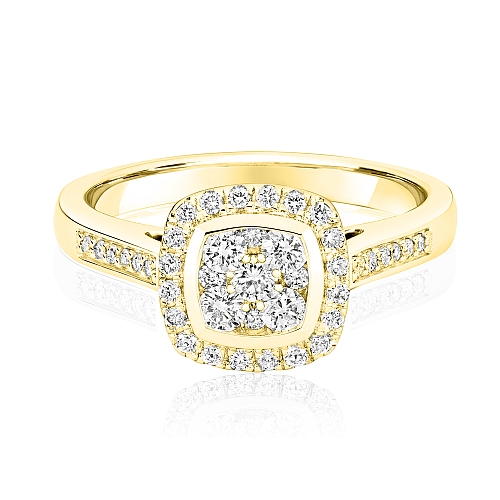 Pave Setting Round Yellow Gold Shaped cushion halo Engagement Rings