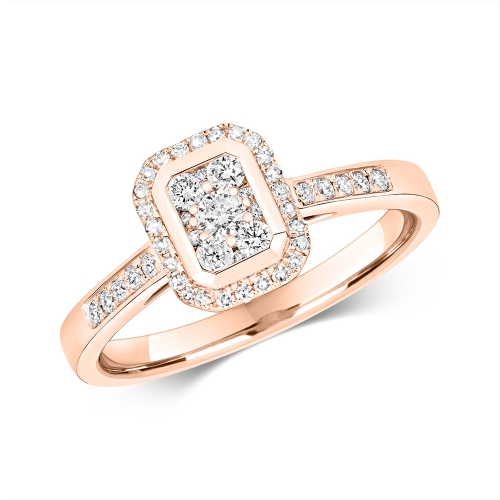Pave Setting Round Rose Gold Whisper midway Engagement Rings