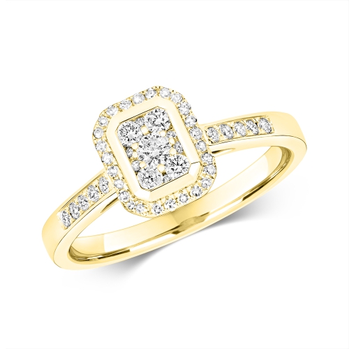Pave Setting Round Yellow Gold Whisper midway Engagement Rings