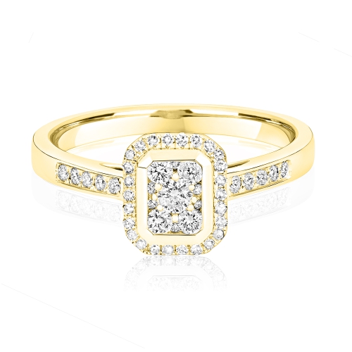 Pave Setting Round Yellow Gold Whisper midway Engagement Rings