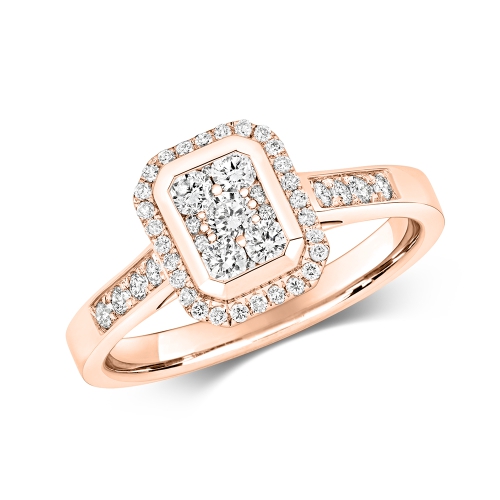 Pave Setting Round Rose Gold Radiance midway Engagement Rings