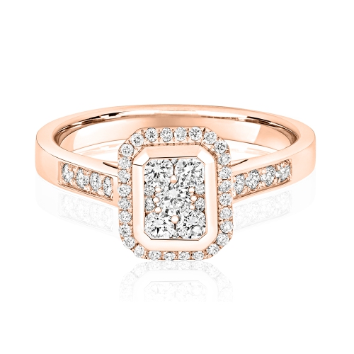 Pave Setting Round Rose Gold Radiance midway Engagement Rings