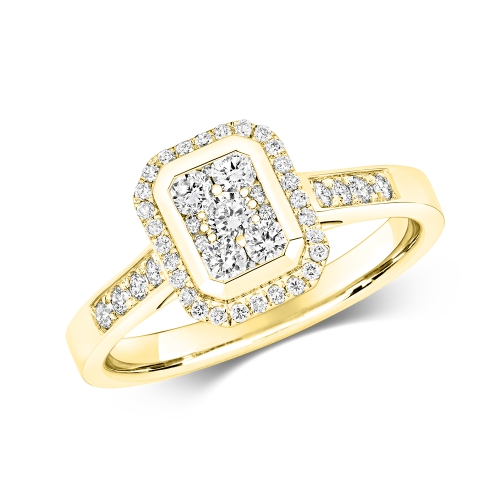 Pave Setting Round Yellow Gold Radiance midway Engagement Rings