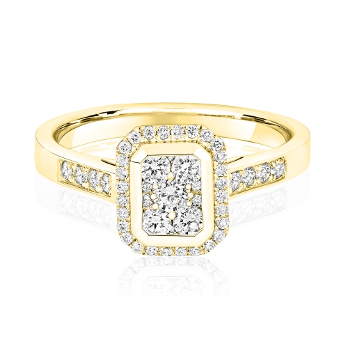Pave Setting Round Yellow Gold Radiance midway Engagement Rings