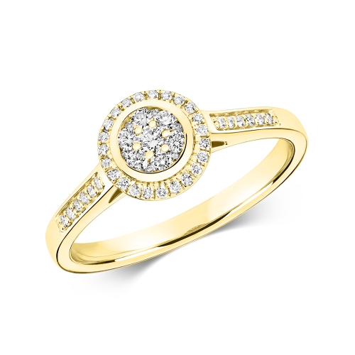Pave Setting Round Yellow Gold Silhouette Engagement Rings