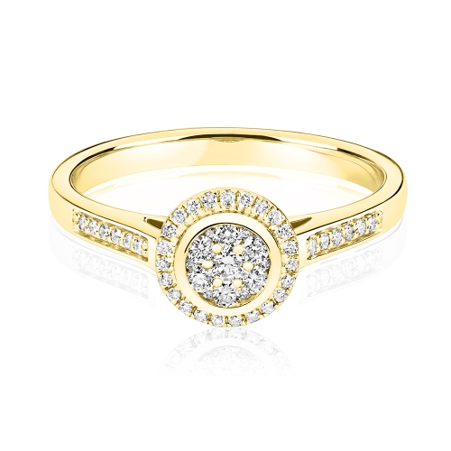 Pave Setting Round Yellow Gold Silhouette Engagement Rings