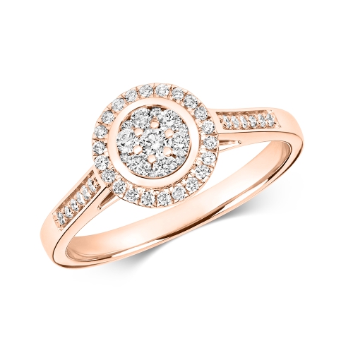 Pave Setting Round Rose Gold Mirage set Engagement Rings