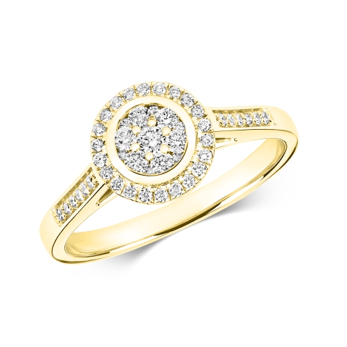 Pave Setting Round Yellow Gold Mirage set Engagement Rings