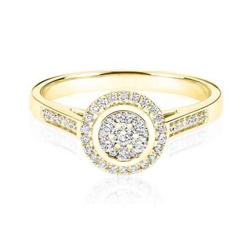 Pave Setting Round Yellow Gold Mirage set Engagement Rings