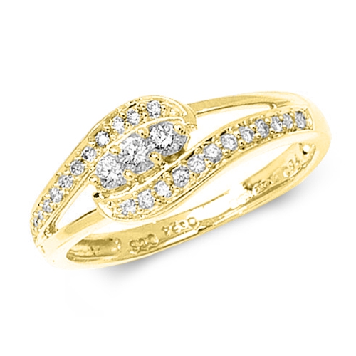 Pave Setting Round Yellow Gold Mirageveil Engagement Rings