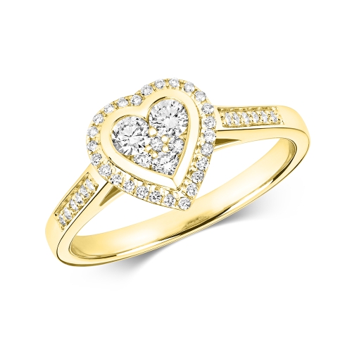 Pave Setting Round Yellow Gold Shining Engagement Rings