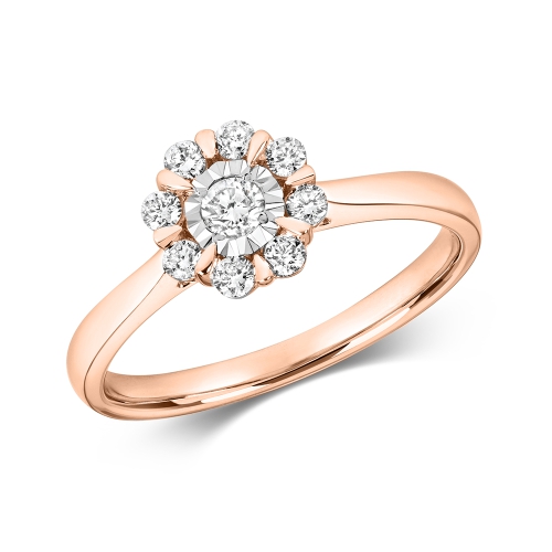 Pave Setting Round Rose Gold Illusion set flower Engagement Rings