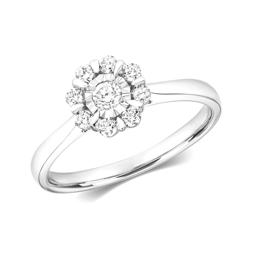 Pave Setting Round Illusion set flower Engagement Rings