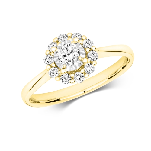 4 Prong Round Yellow Gold Hush halfway Engagement Rings
