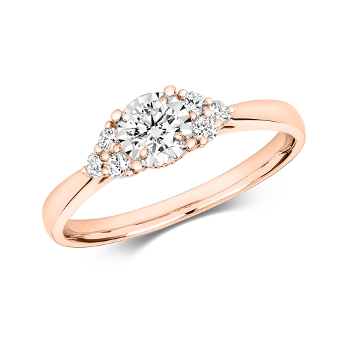 4 Prong Round Rose Gold Illusion set unique Engagement Rings