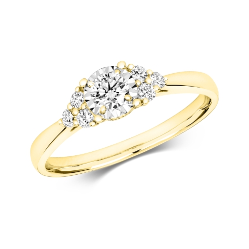 4 Prong Round Yellow Gold Illusion set unique Engagement Rings