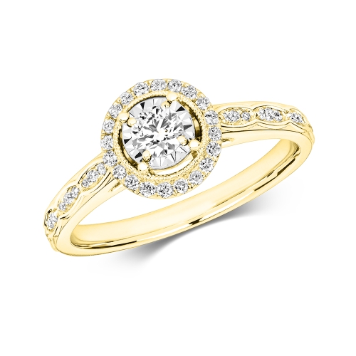 4 Prong Round Yellow Gold Noble Engagement Rings