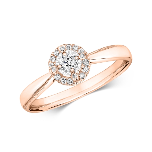 4 Prong Round Rose Gold Illusion set halo Engagement Rings