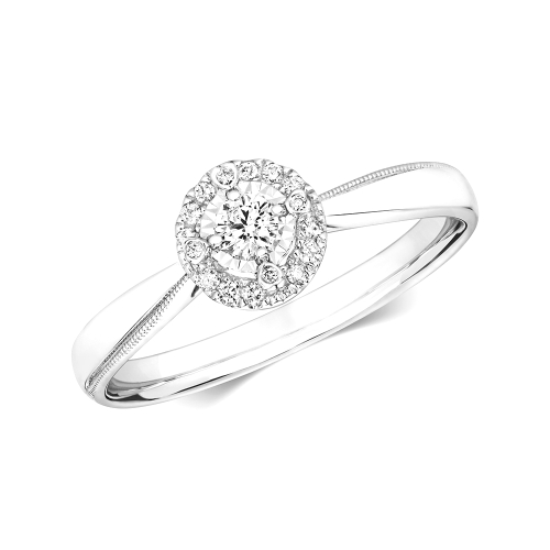 4 Prong Round Illusion set halo Engagement Rings
