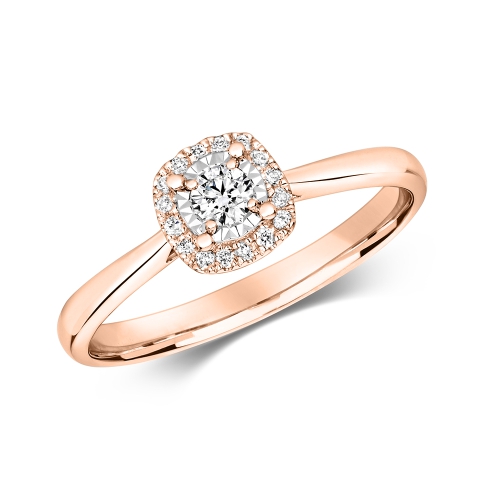 4 Prong Round Rose Gold Illusion cushion halo Engagement Rings