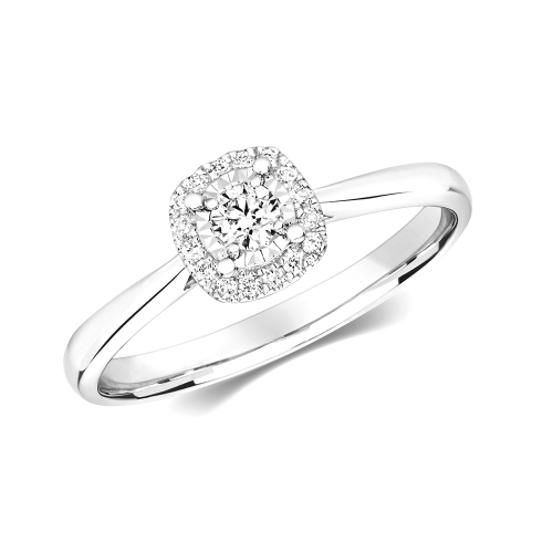 4 Prong Round Illusion cushion halo Engagement Rings