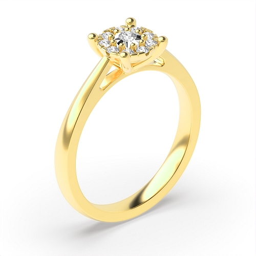 4 Prong Round Yellow Gold Illusion halo Engagement Rings