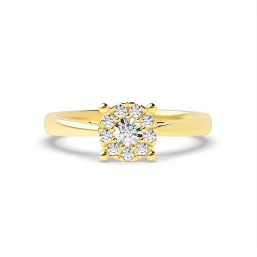 4 Prong Round Yellow Gold Illusion halo Engagement Rings