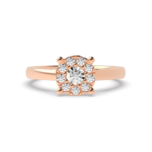 4 Prong Round Rose Gold Illusion round halo Engagement Rings