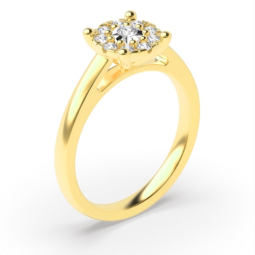 4 Prong Round Yellow Gold Illusion round halo Engagement Rings