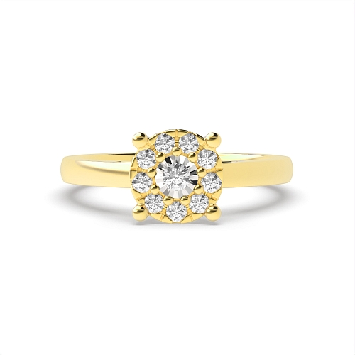 4 Prong Round Yellow Gold Illusion round halo Engagement Rings